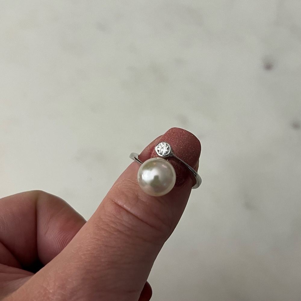 Sterling silver 925 pearl and cubic zirconia ring - Picture 2 of 10
